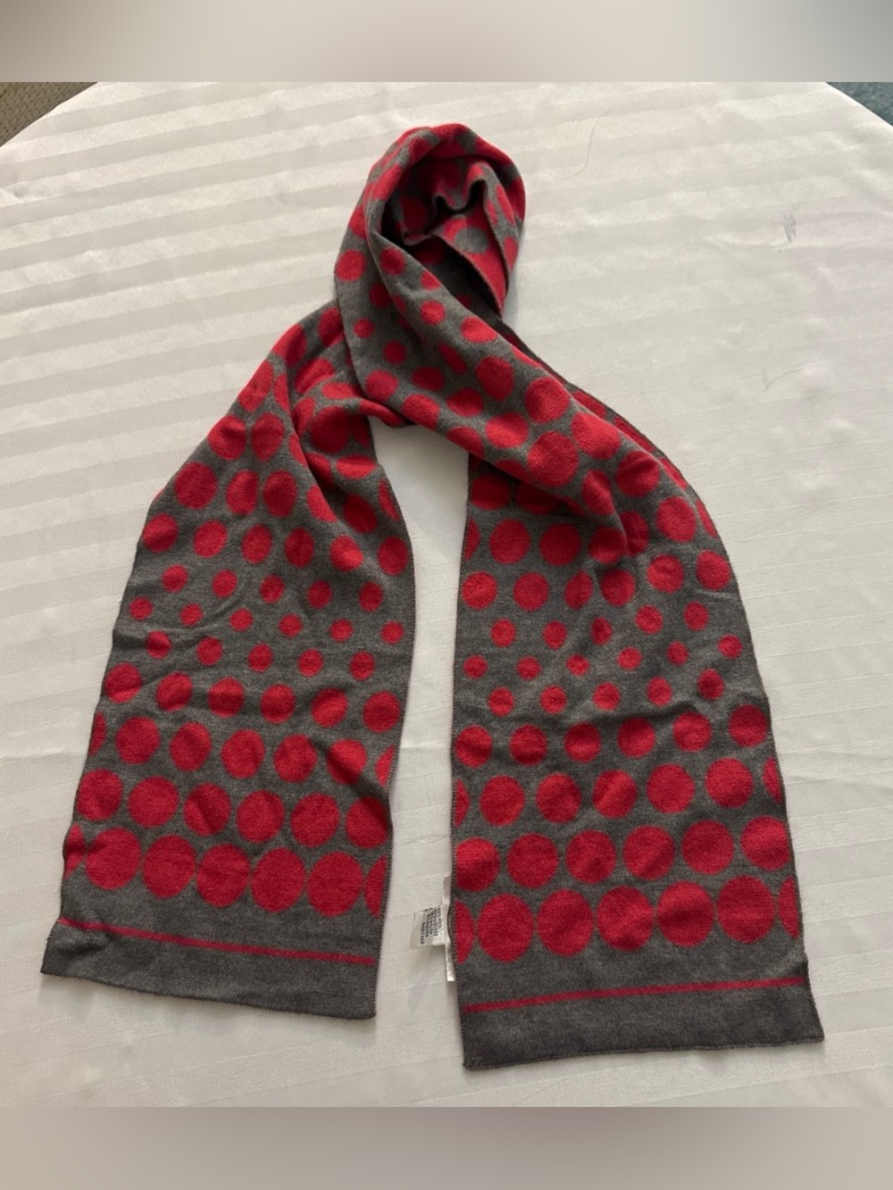 Talbots Gray and Red Polka Dot Knit Scarf